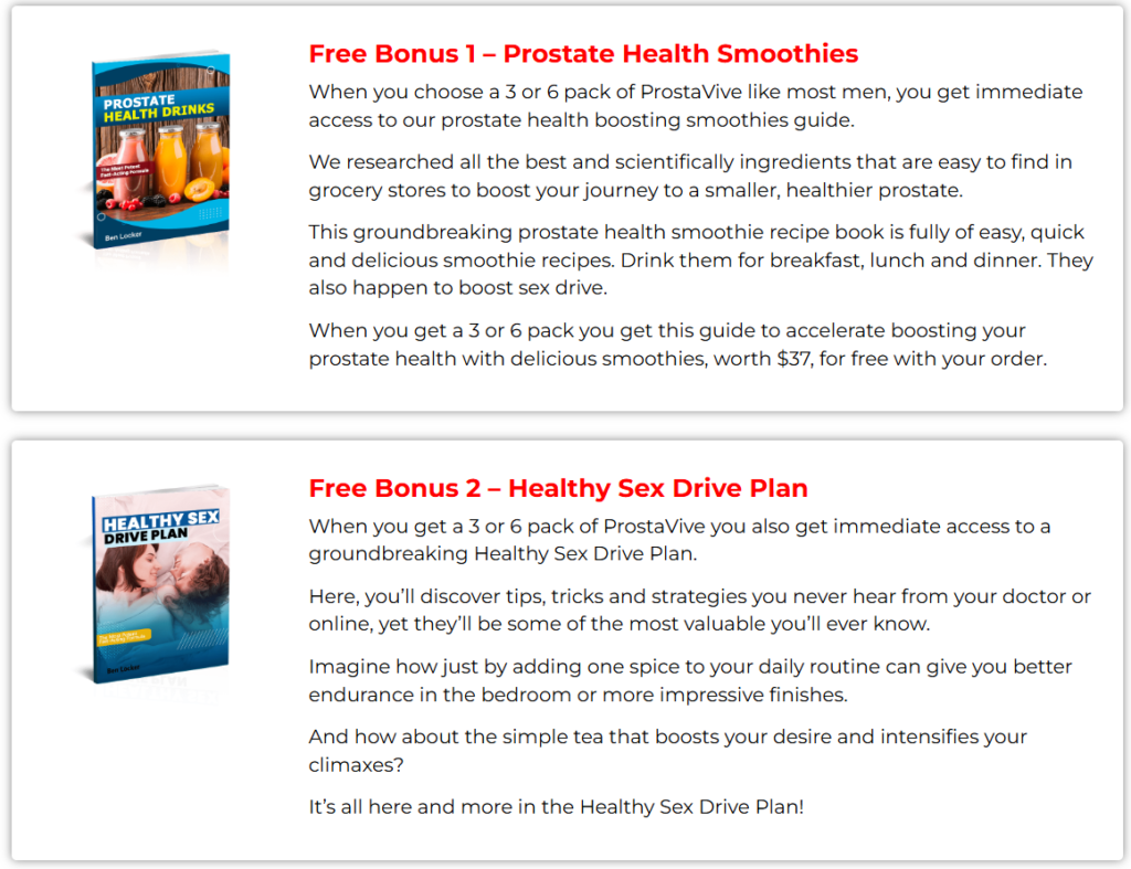 Prostavive Colibrim free bonuses including prostate health smoothies and healthy sex drive plan